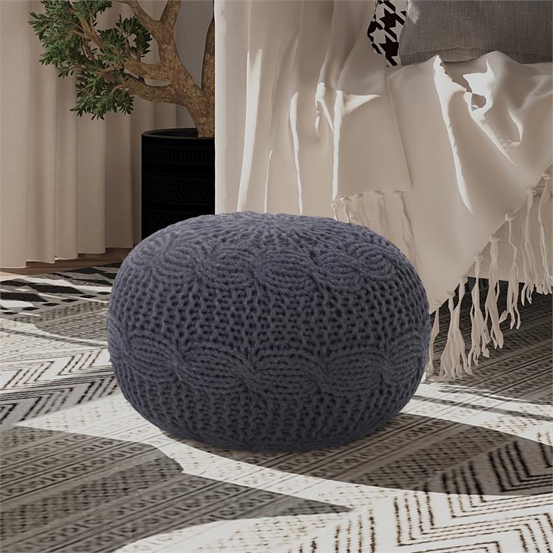 Posh Living Caelyn Cotton Yarn Pouf Dark Grey
