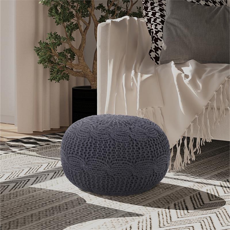 Posh Living Caelyn Cotton Yarn Pouf Dark Grey