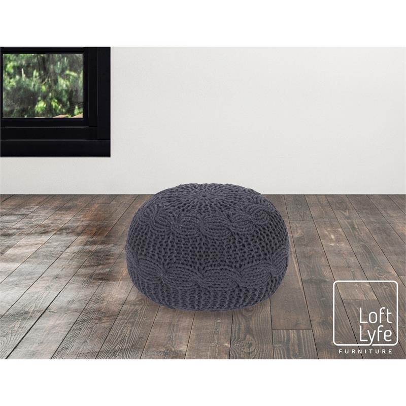 Posh Living Caelyn Cotton Yarn Pouf Dark Grey