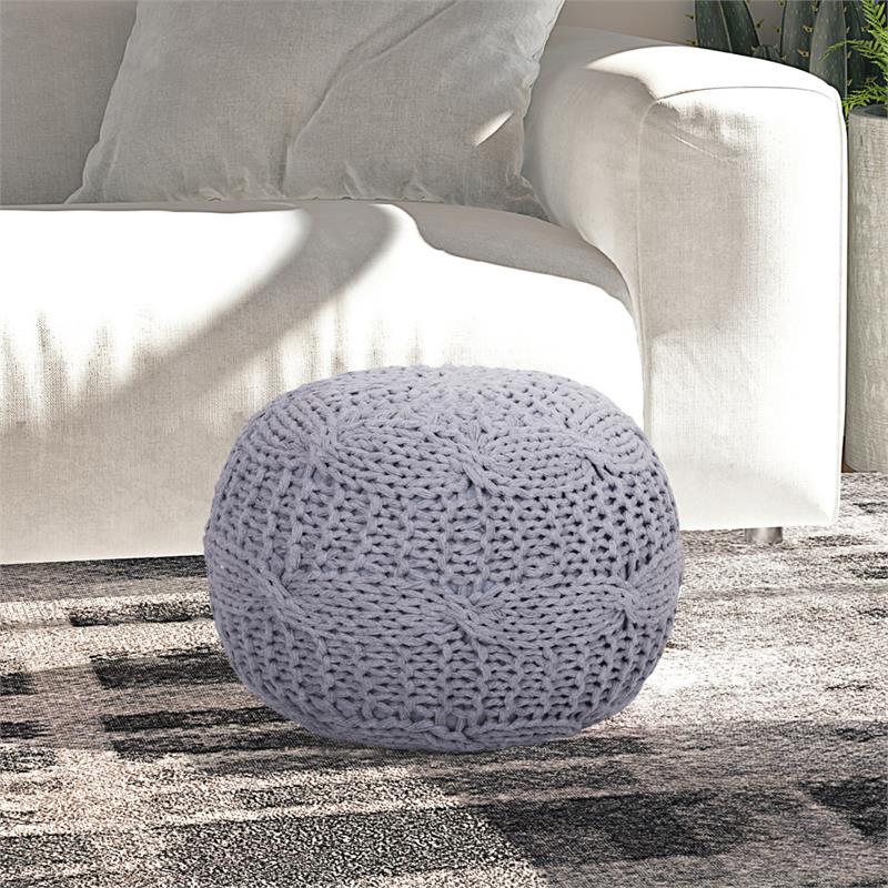 Posh Living Caelyn Cotton Yarn Pouf Light Grey