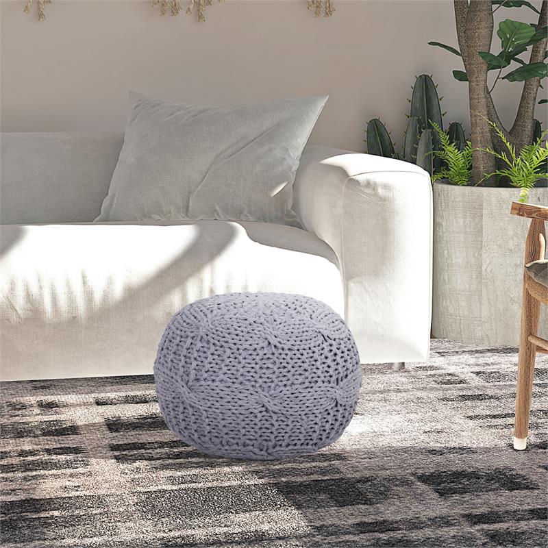 Posh Living Caelyn Cotton Yarn Pouf Light Grey
