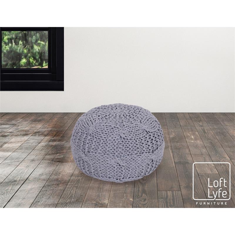 Posh Living Caelyn Cotton Yarn Pouf Light Grey