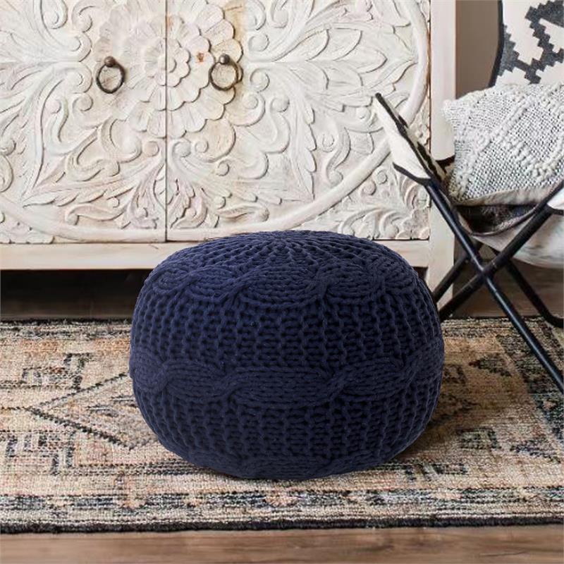 Posh Living Caelyn Cotton Yarn Pouf Navy