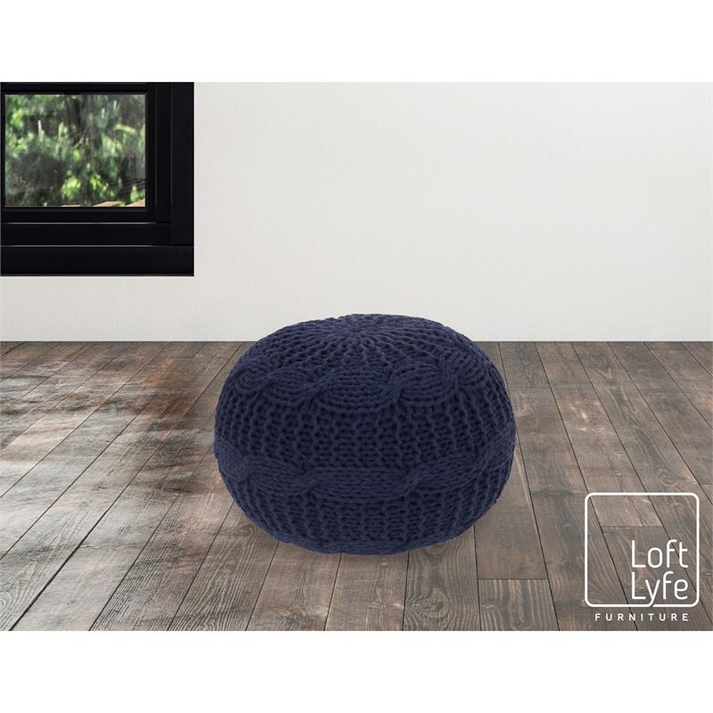 Posh Living Caelyn Cotton Yarn Pouf Navy