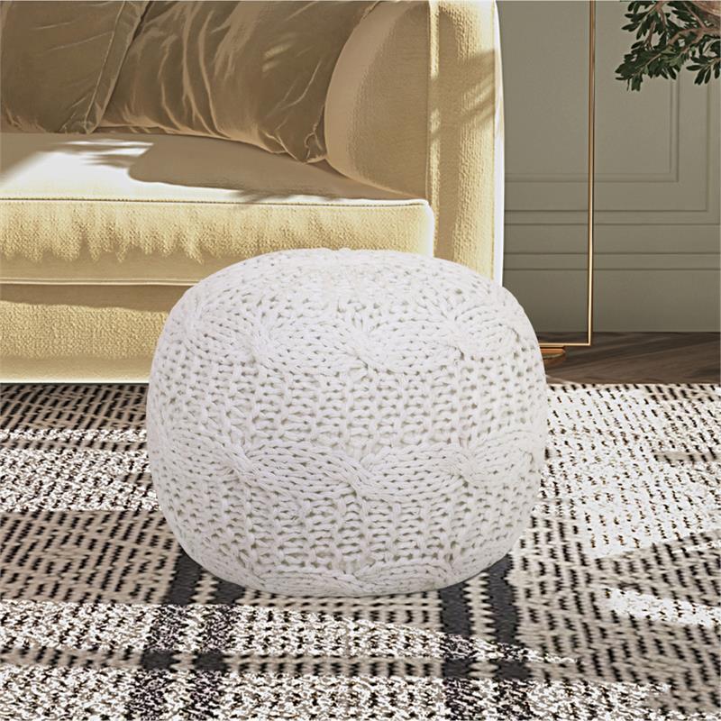 Posh Living Caelyn Cotton Yarn Pouf White