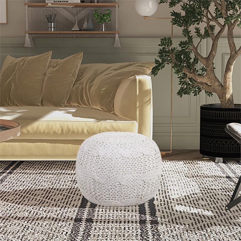 Posh Living Caelyn Cotton Yarn Pouf White