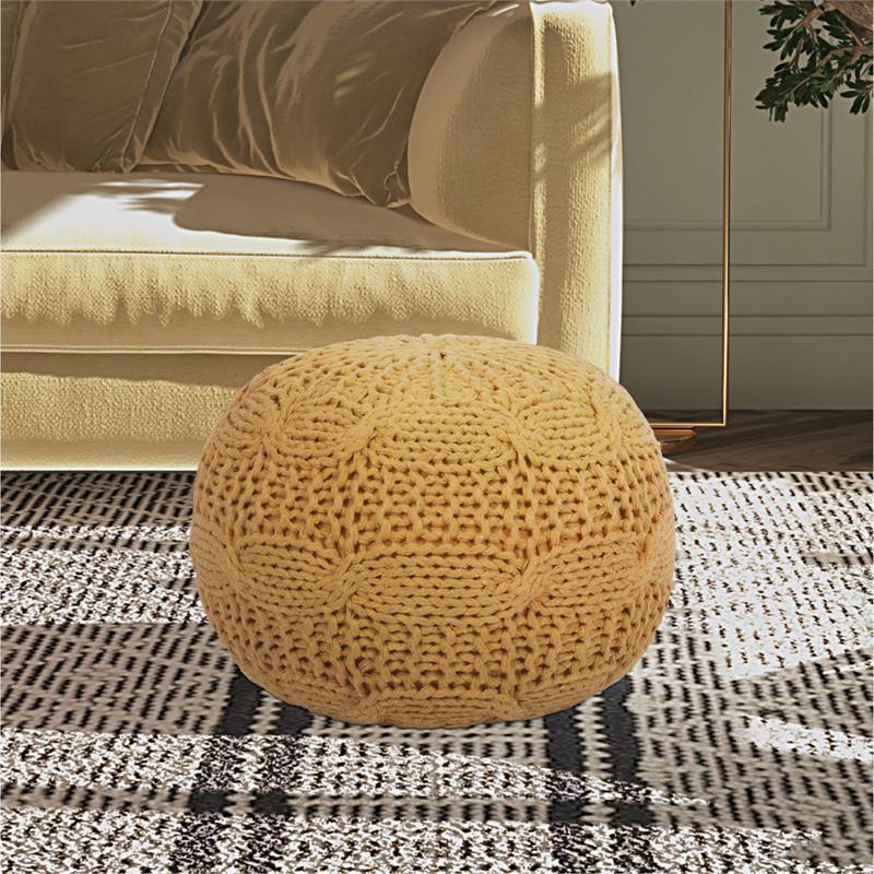 Posh Living Caelyn Cotton Yarn Pouf Yellow