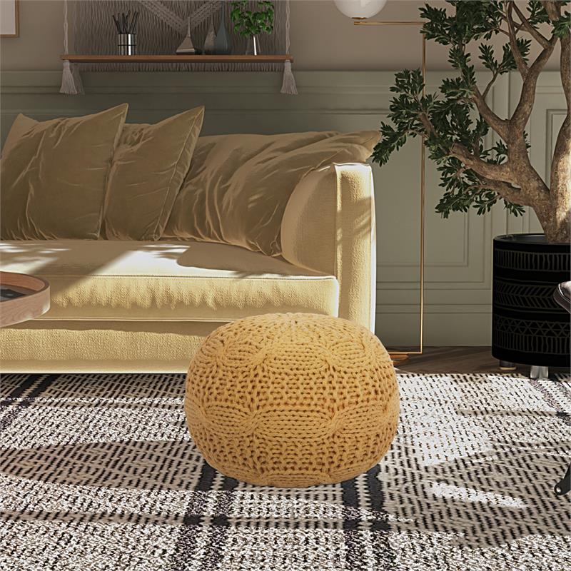 Posh Living Caelyn Cotton Yarn Pouf Yellow