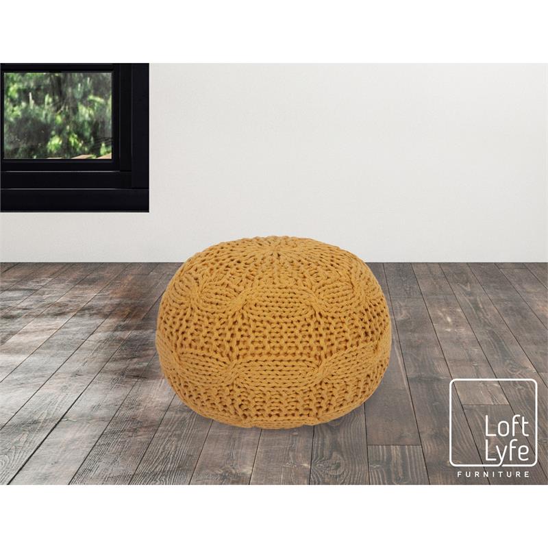 Posh Living Caelyn Cotton Yarn Pouf Yellow
