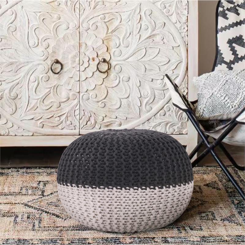 Posh Living Emmaleigh Cotton Yarn Pouf Dark Grey