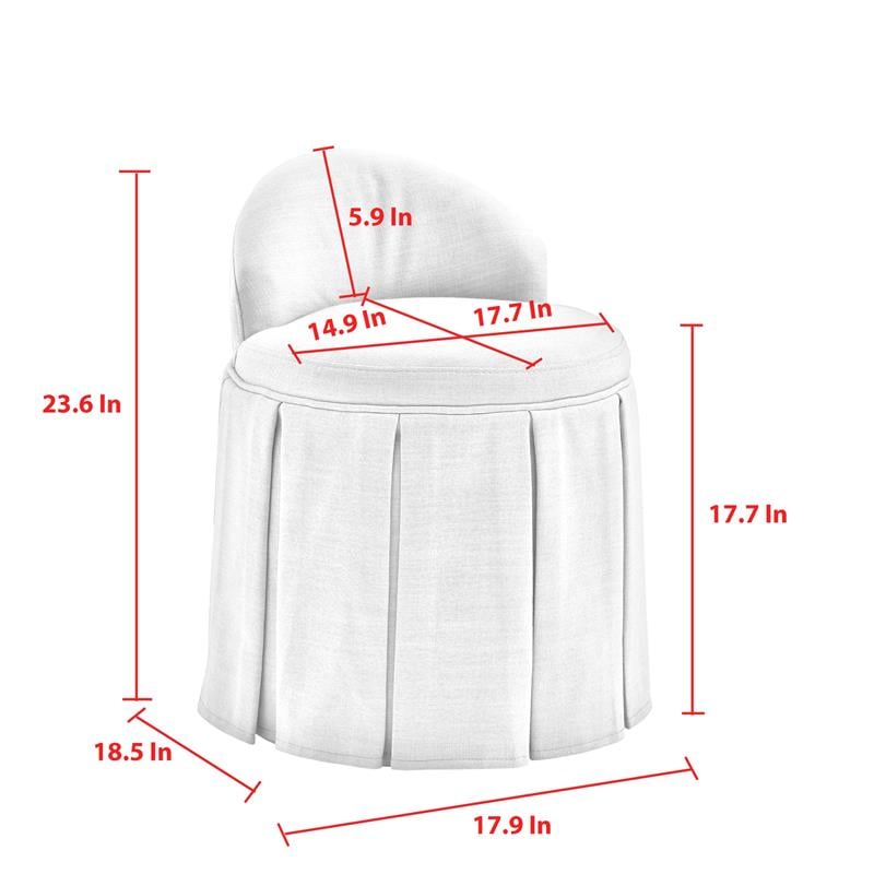 Adleigh Vanity Stool Cream White Linen 17.9L x 18.5W x 23.6H Slipcover Skirted