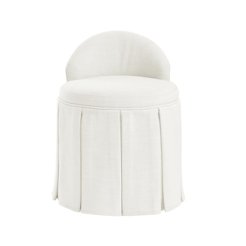 Adleigh Vanity Stool Cream White Linen 17.9L x 18.5W x 23.6H Slipcover Skirted