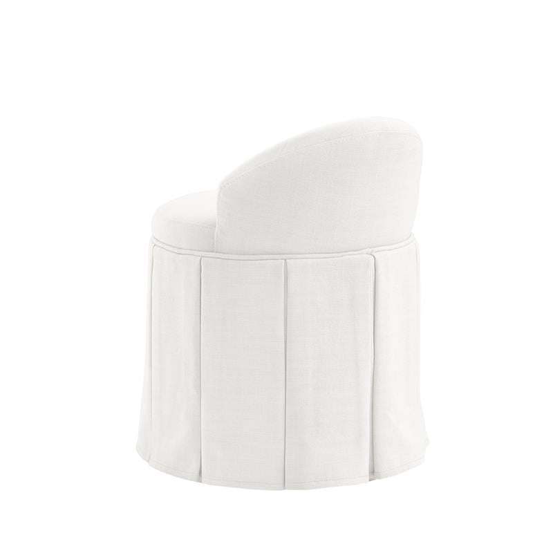 Adleigh Vanity Stool Cream White Linen 17.9L x 18.5W x 23.6H Slipcover Skirted