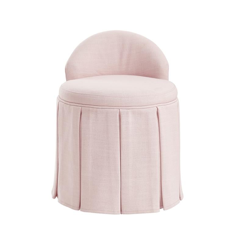 Adleigh Vanity Stool Light Pink Linen 17.9L x 18.5W x 23.6H Slipcover Skirted