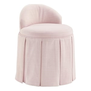 Adleigh Vanity Stool Light Pink Linen 17.9L x 18.5W x 23.6H Slipcover Skirted