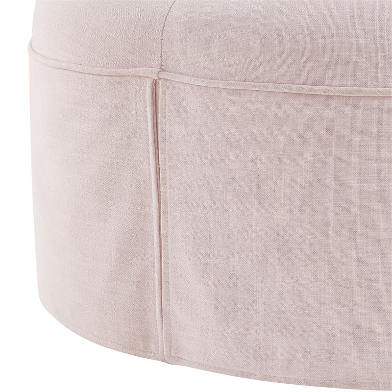Irvin Ottoman Light Pink Linen 32L x 32W x 16H Button Tufted Skirted