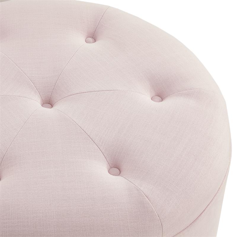 Irvin Ottoman Light Pink Linen 32L x 32W x 16H Button Tufted Skirted