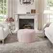 Irvin Ottoman Light Pink Linen 32L x 32W x 16H Button Tufted Skirted