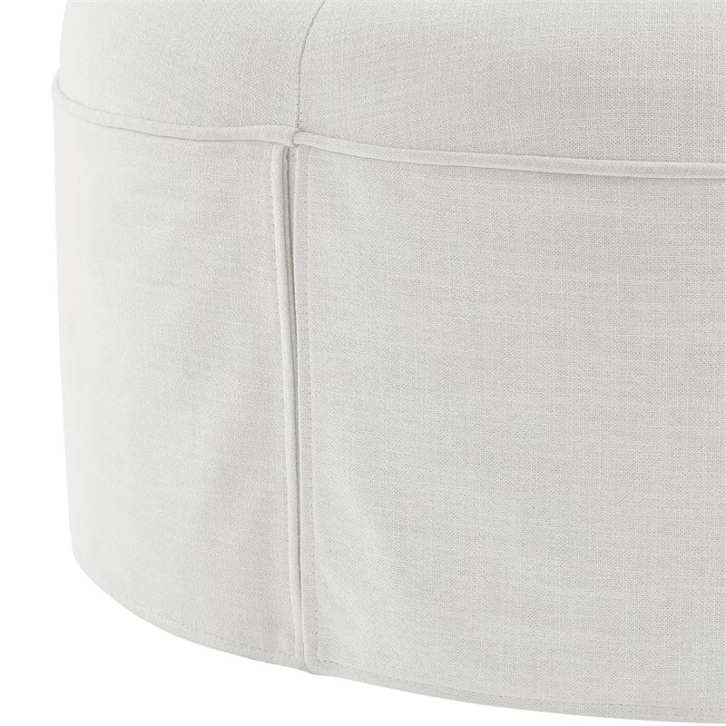 Irvin Ottoman Pure White Linen 32L x 32W x 16H Button Tufted Skirted