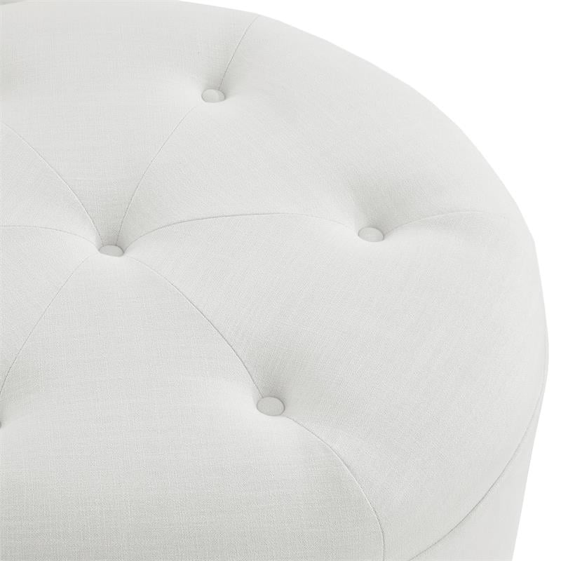Irvin Ottoman Pure White Linen 32L x 32W x 16H Button Tufted Skirted