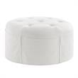 Irvin Ottoman Pure White Linen 32L x 32W x 16H Button Tufted Skirted