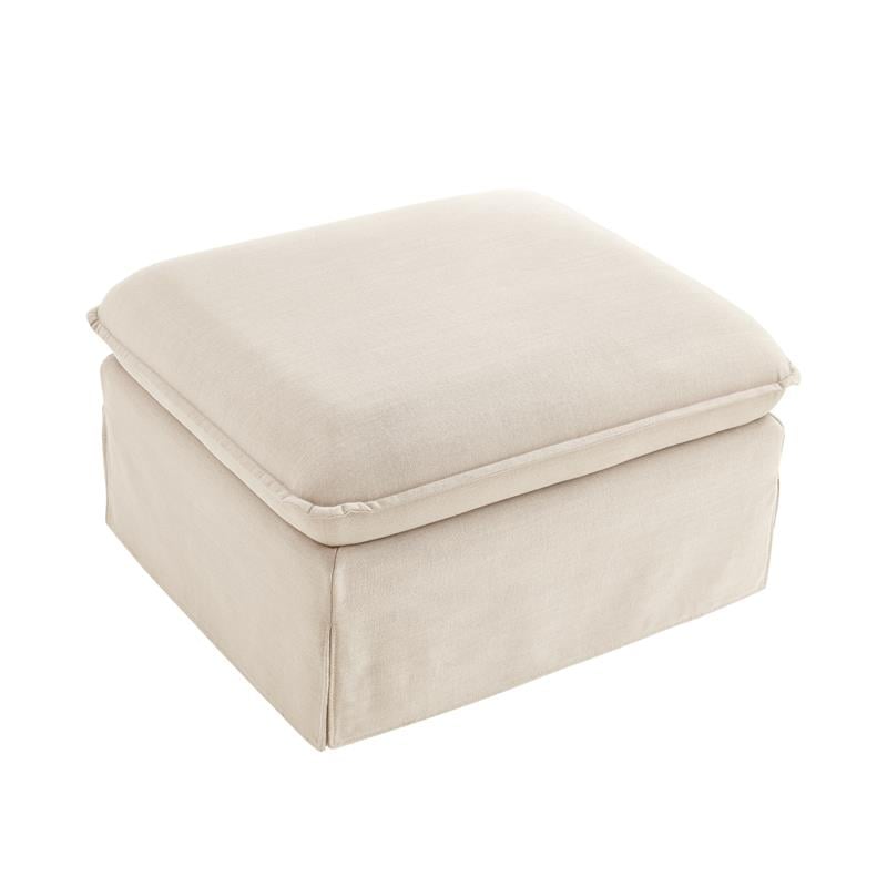 Clifton Ottoman Beige Linen 30.3L x 26.7W x 17.7H Upholstered Skirted