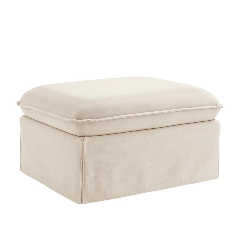 Clifton Ottoman Beige Linen 30.3L x 26.7W x 17.7H Upholstered Skirted