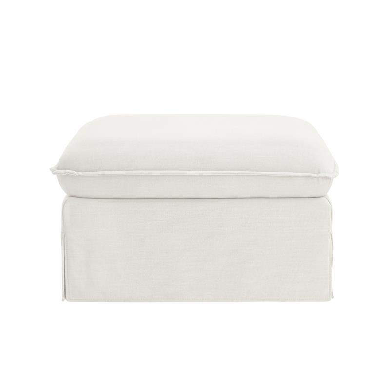 Clifton Ottoman Pure White Linen 30.3L x 26.7W x 17.7H Upholstered Skirted
