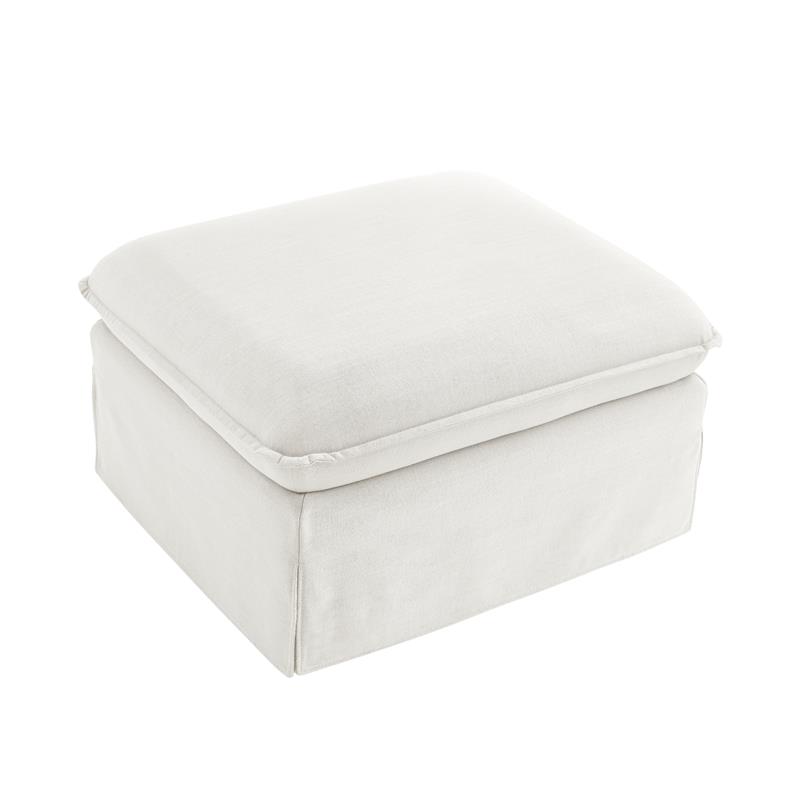 Clifton Ottoman Pure White Linen 30.3L x 26.7W x 17.7H Upholstered Skirted