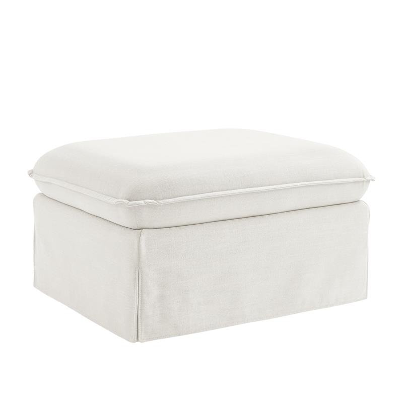 Clifton Ottoman Pure White Linen 30.3L x 26.7W x 17.7H Upholstered Skirted