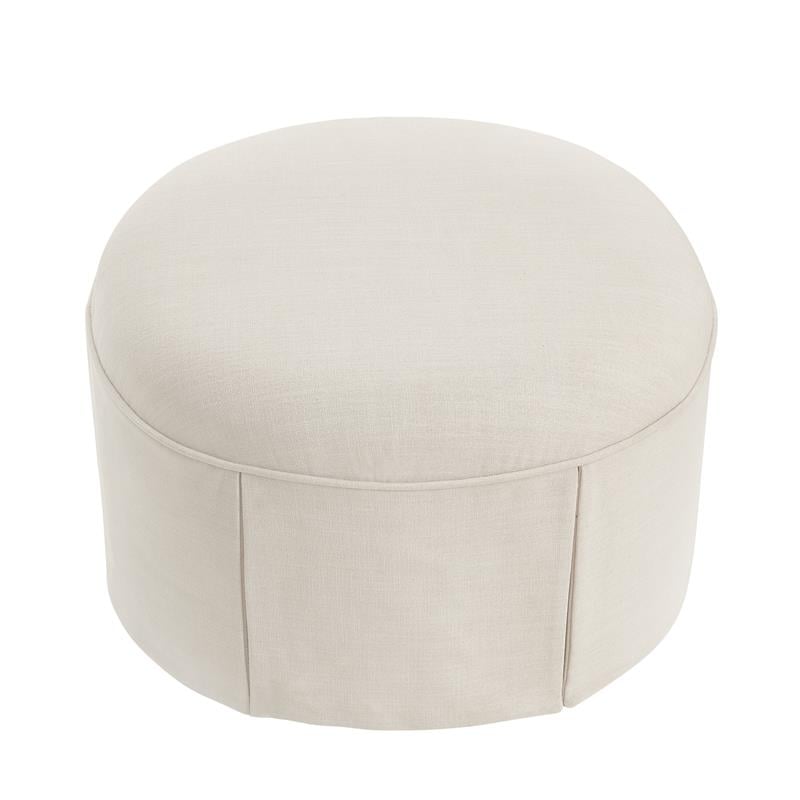 Denis Ottoman Beige Linen 26L x 23.2W x 16.5H Upholstered Slipcover Skirted