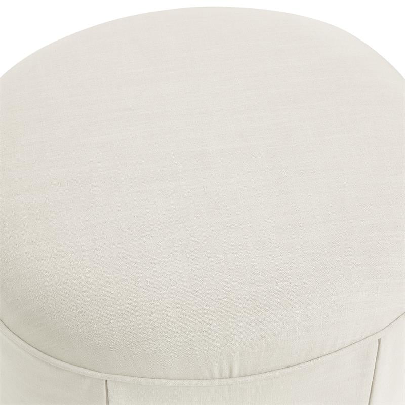 Denis Ottoman Beige Linen 26L x 23.2W x 16.5H Upholstered Slipcover Skirted