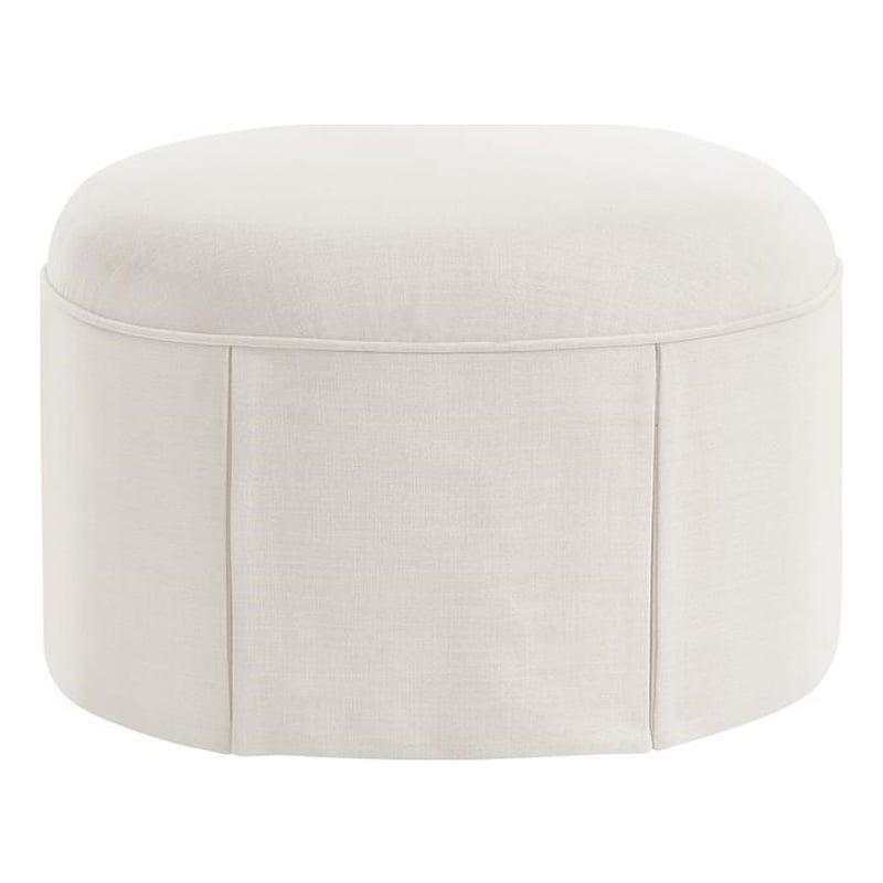 Denis Ottoman Beige Linen 26L x 23.2W x 16.5H Upholstered Slipcover Skirted