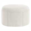 Denis Ottoman Beige Linen 26L x 23.2W x 16.5H Upholstered Slipcover Skirted