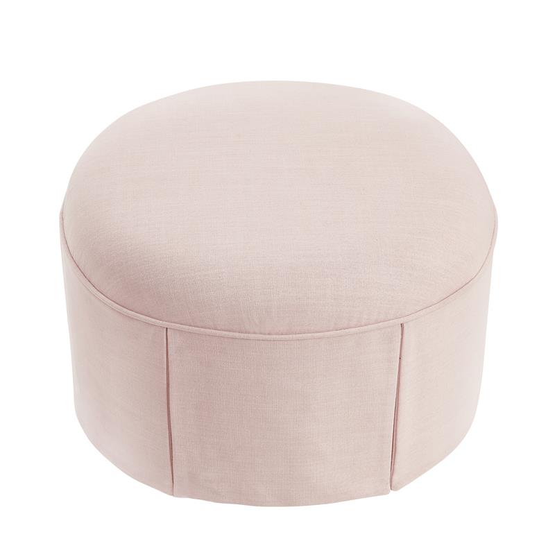 Denis Ottoman Light Pink Linen 26L x 23.2W x 16.5H Upholstered SlipcoverSkirted