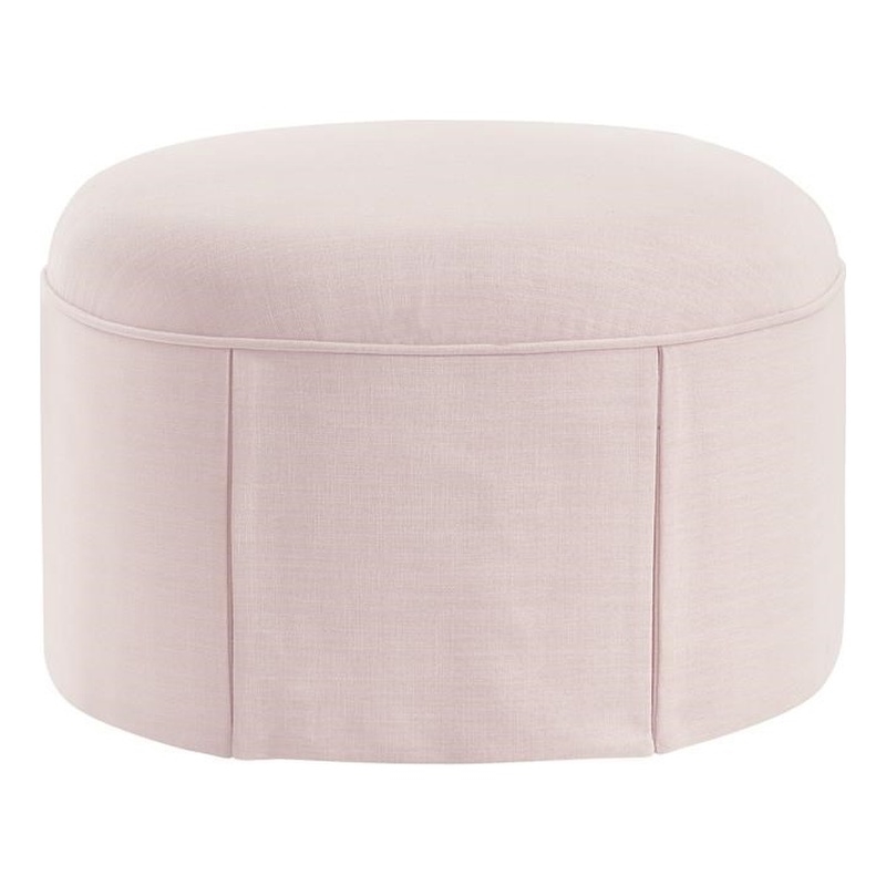 Denis Ottoman Light Pink Linen 26L x 23.2W x 16.5H Upholstered SlipcoverSkirted
