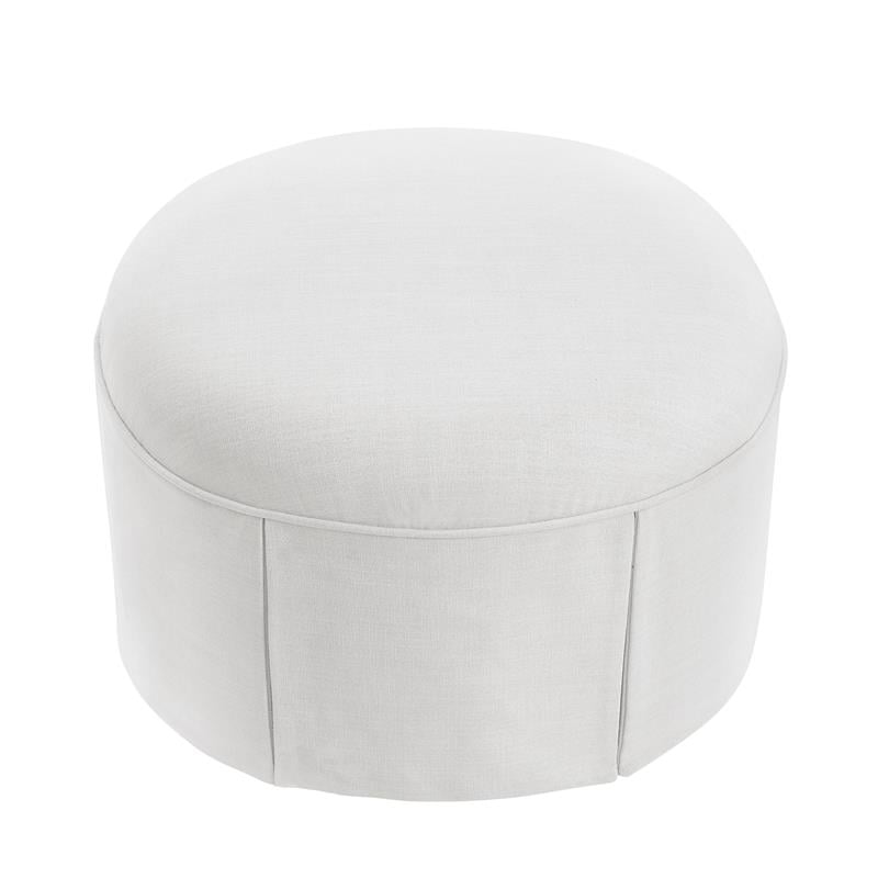Denis Ottoman Pure White Linen 26L x 23.2W x 16.5H Upholstered SlipcoverSkirted