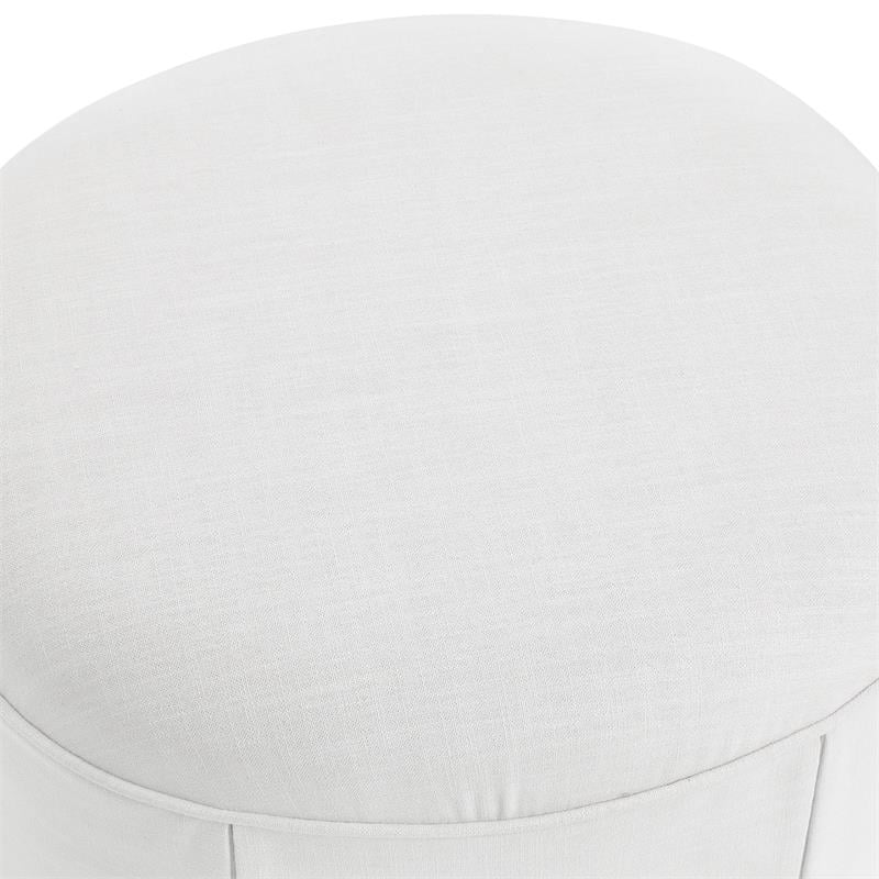 Denis Ottoman Pure White Linen 26L x 23.2W x 16.5H Upholstered SlipcoverSkirted