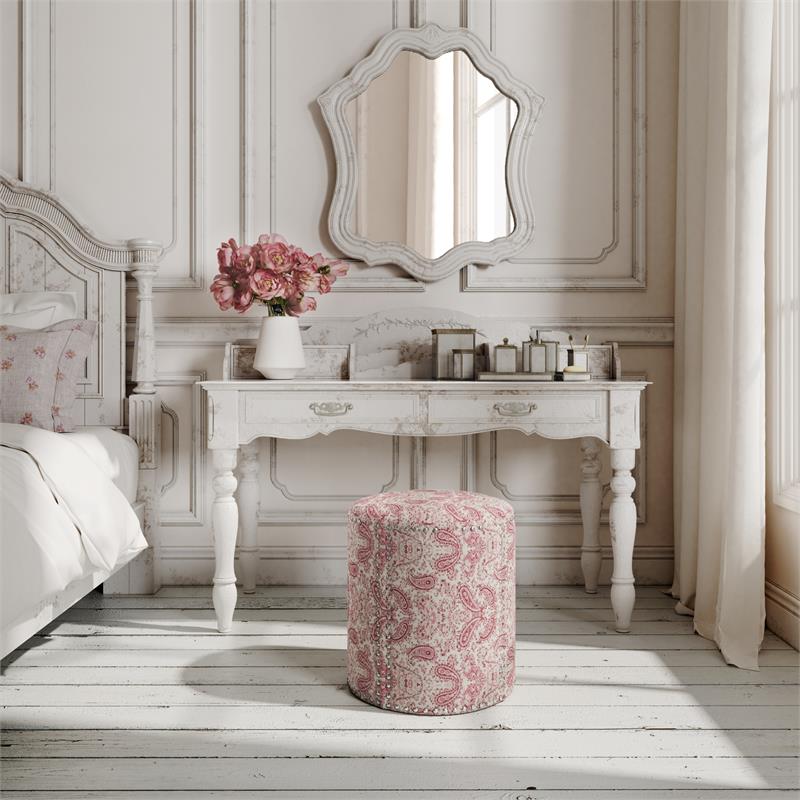 Grayden Ottoman Paisley Red Linen 17.7L x 17.7W x 20H Printed Pattern