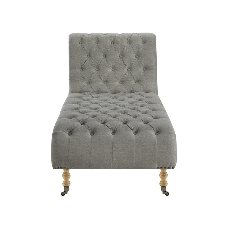 Vaida Chair Grey Linen 67L x 30.5W x 36H Button Tufted Front Wheel Casters