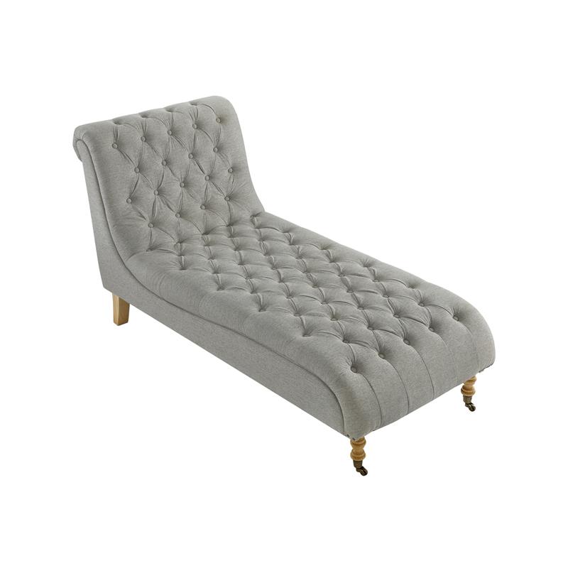 Vaida Chair Grey Linen 67L x 30.5W x 36H Button Tufted Front Wheel Casters