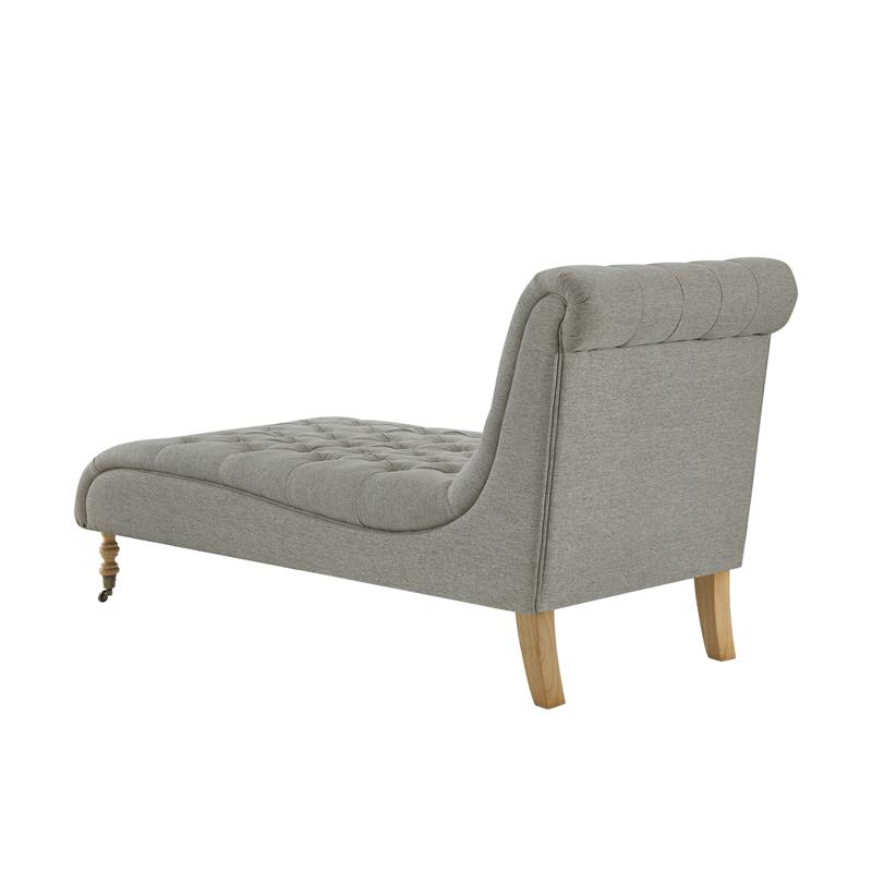 Vaida Chair Grey Linen 67L x 30.5W x 36H Button Tufted Front Wheel Casters