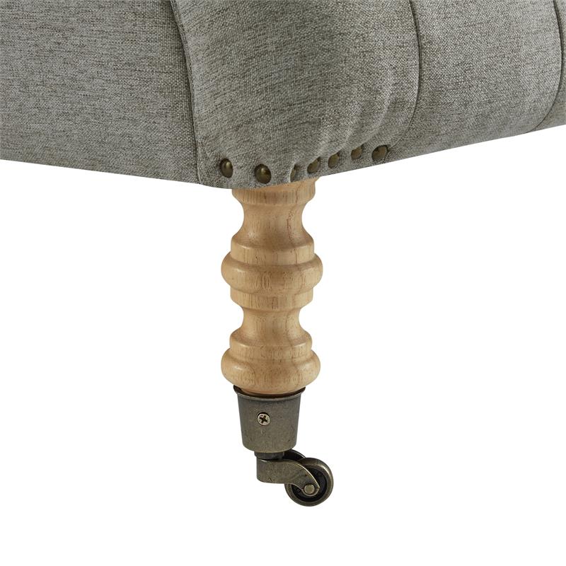Vaida Chair Grey Linen 67L x 30.5W x 36H Button Tufted Front Wheel Casters