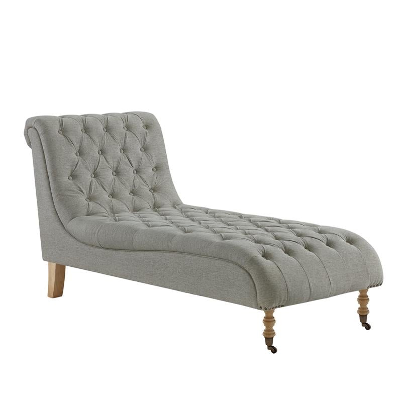 Vaida Chair Grey Linen 67L x 30.5W x 36H Button Tufted Front Wheel Casters