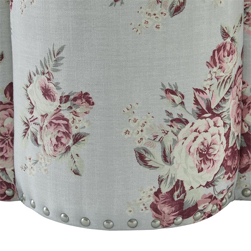 Jamil Ottoman Manor Floral Linen 24.5L x 24.5W x 18.5H Upholstered Nailhead Trim