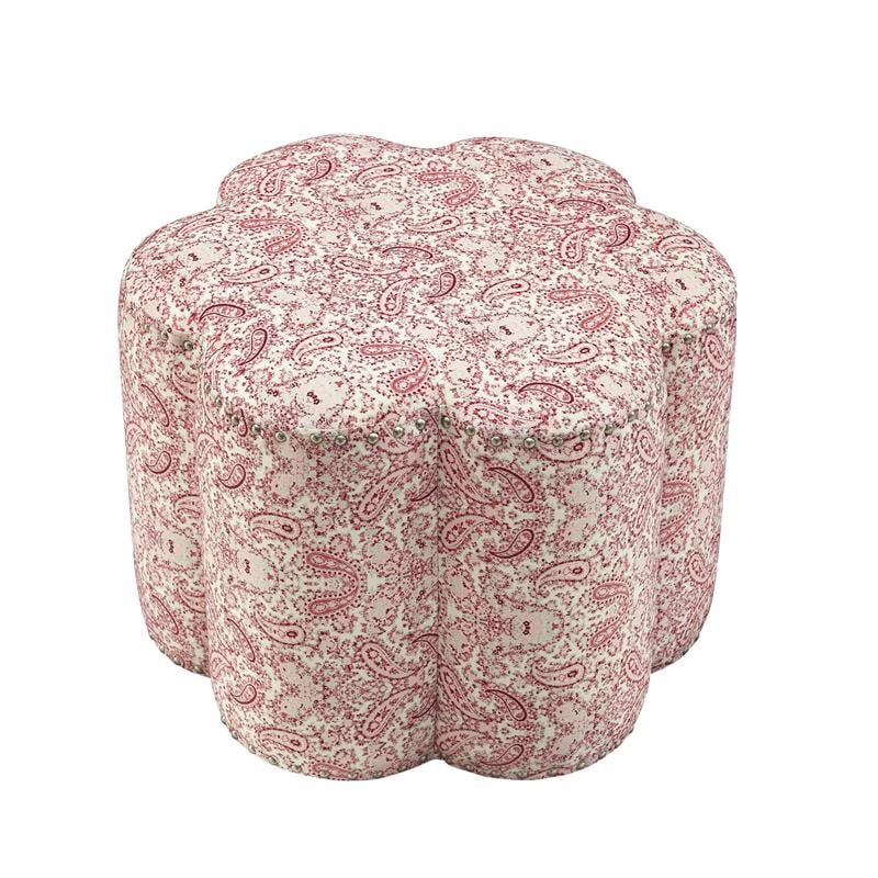 Jamil Ottoman Paisley Red Linen 24.5L x 24.5W x 18.5H Upholstered Nailhead Trim