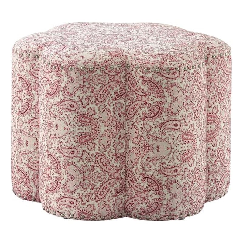 Jamil Ottoman Paisley Red Linen 24.5L x 24.5W x 18.5H Upholstered Nailhead Trim