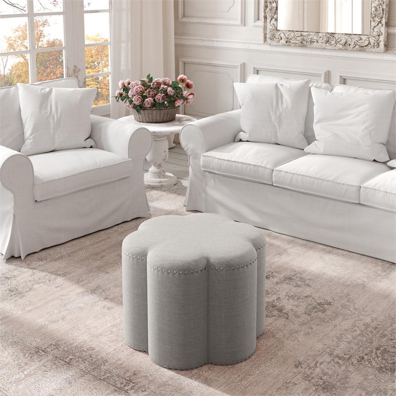 Jamil Ottoman Taupe Linen 24.5L x 24.5W x 18.5H Upholstered Nailhead Trim