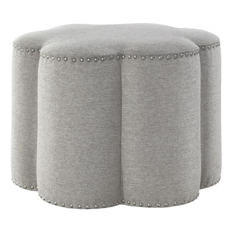Jamil Ottoman Taupe Linen 24.5L x 24.5W x 18.5H Upholstered Nailhead Trim