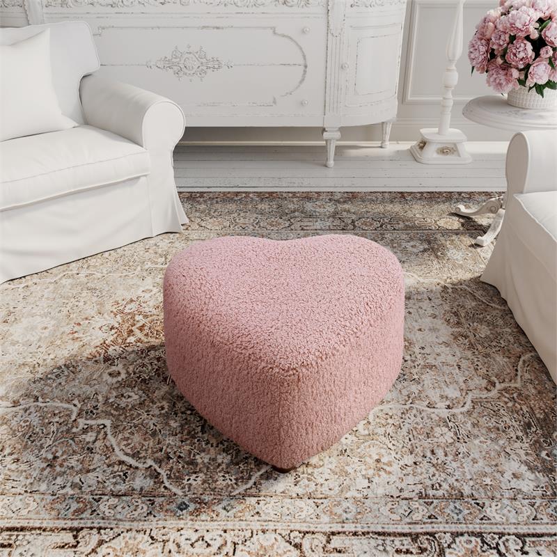 Katia Ottoman Blush Sherpa 25.2L x 25.2W x 13.3H Upholstered Low Profile